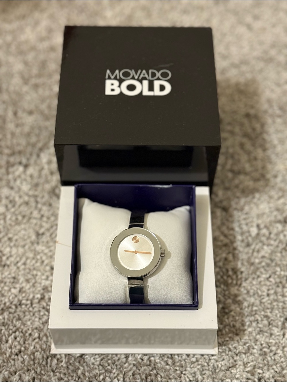 Movado Silver and Rose Gold Women's Bold Minimalist Watch